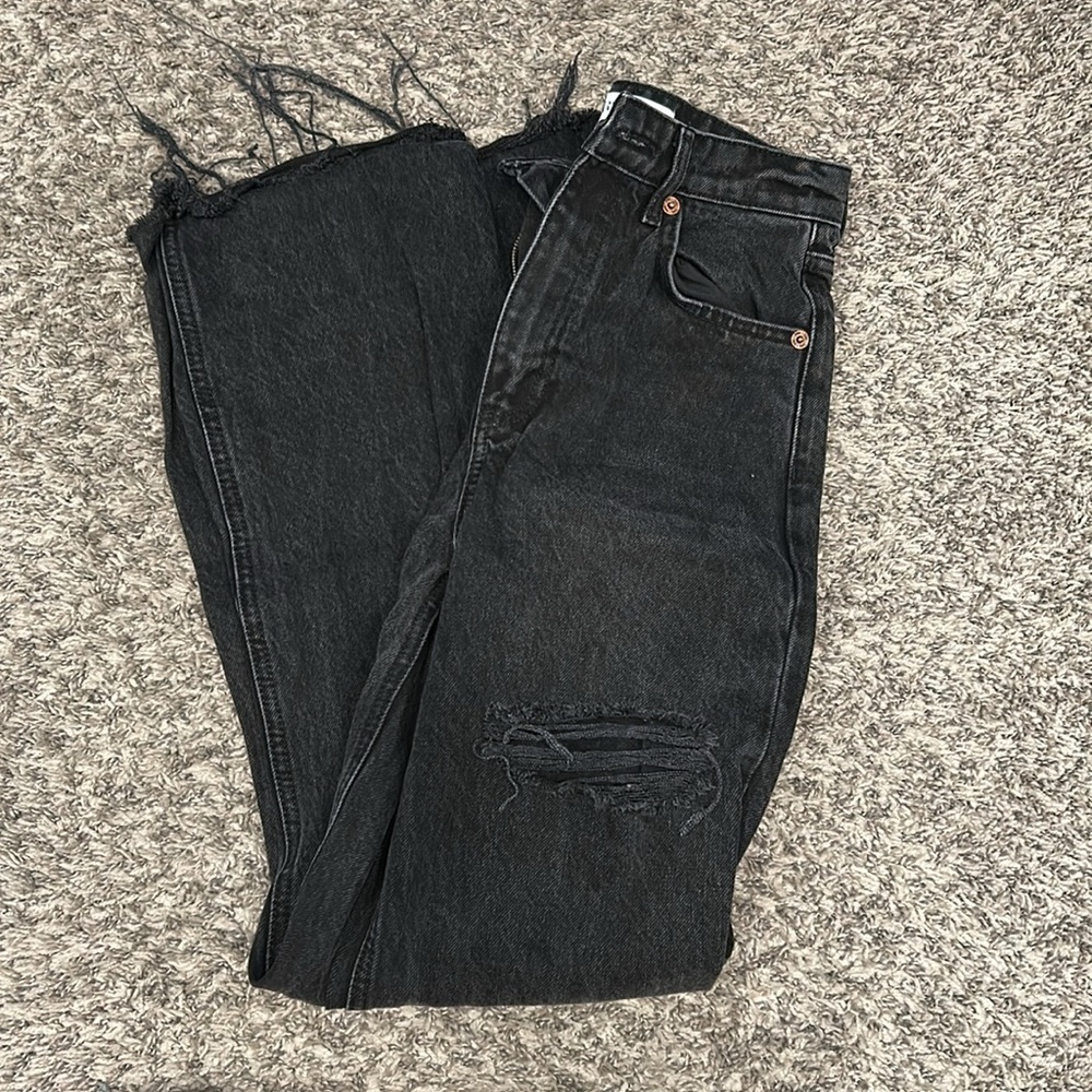 Zara Charcoal High-Rise Ripped Jeans